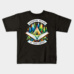 Adventure Begins At Your Library Reading Outdoor Activities Kids T-Shirt